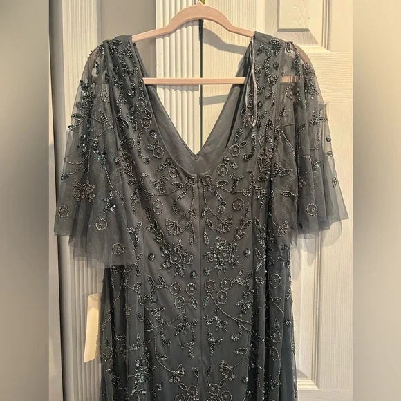 NEW Adrianna Papell Gray Scoop Back Beaded Gown - Picture 7 of 7